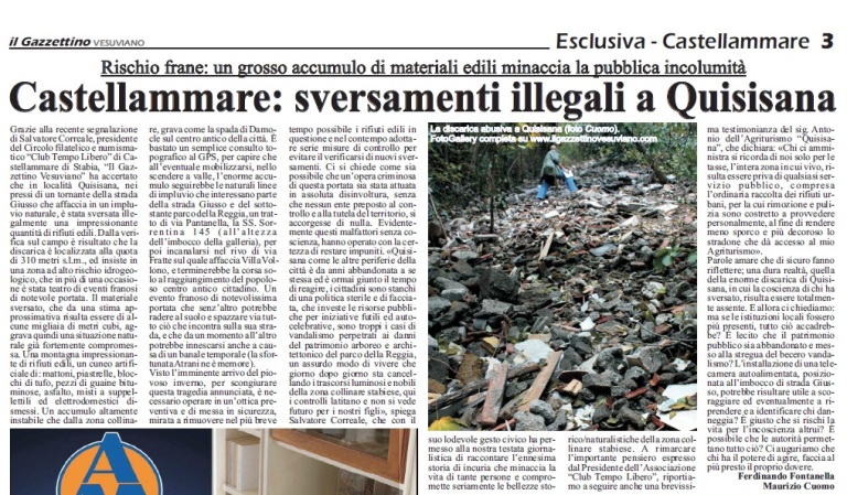 L'articolo pubblicato da il Gazzettino Vesuviano nel 2010