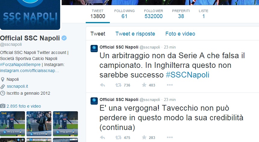 Tweet SSC Napoli