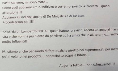 lettera di minacce 1