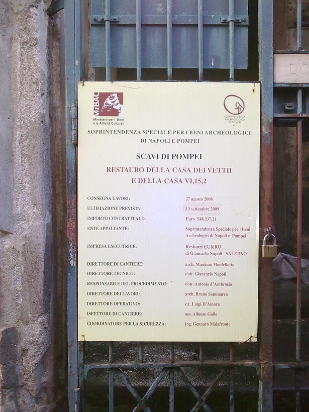 Casa dei Vettii. Cartello dei lavori
