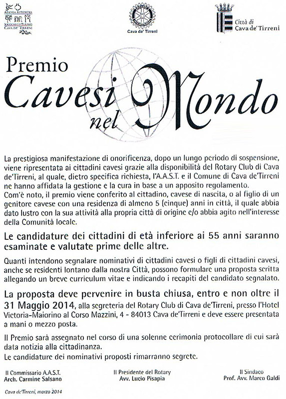 Premio “Cavesi nel Mondo”, ecco il regolamento