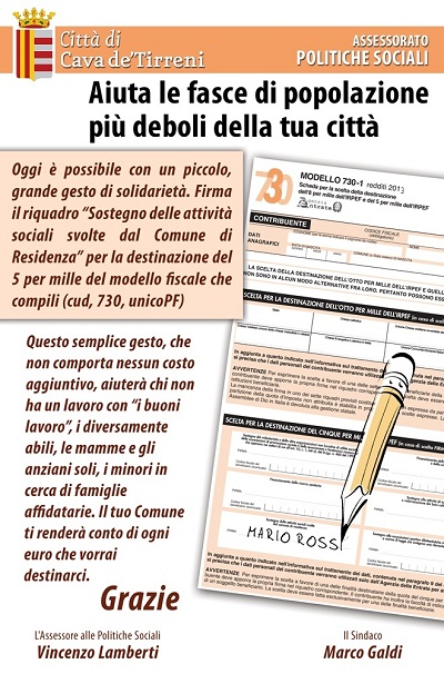 Cinque per mille dell’Irpef al Comune per sostenere le attività sociali