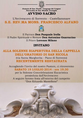 Riapertura Oratorio San Nicola