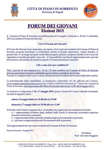 Bando Forum dei Giovani