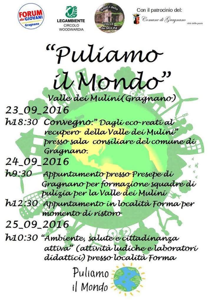 Gragnano, Valle dei Mulini: torna l’appuntamento con “Puliamo il Mondo”