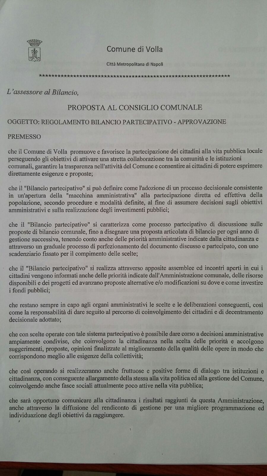 volla bilancio condiviso