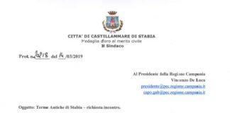 Castellammare, il sindaco Cimmino scrive a De Luca per il termalismo