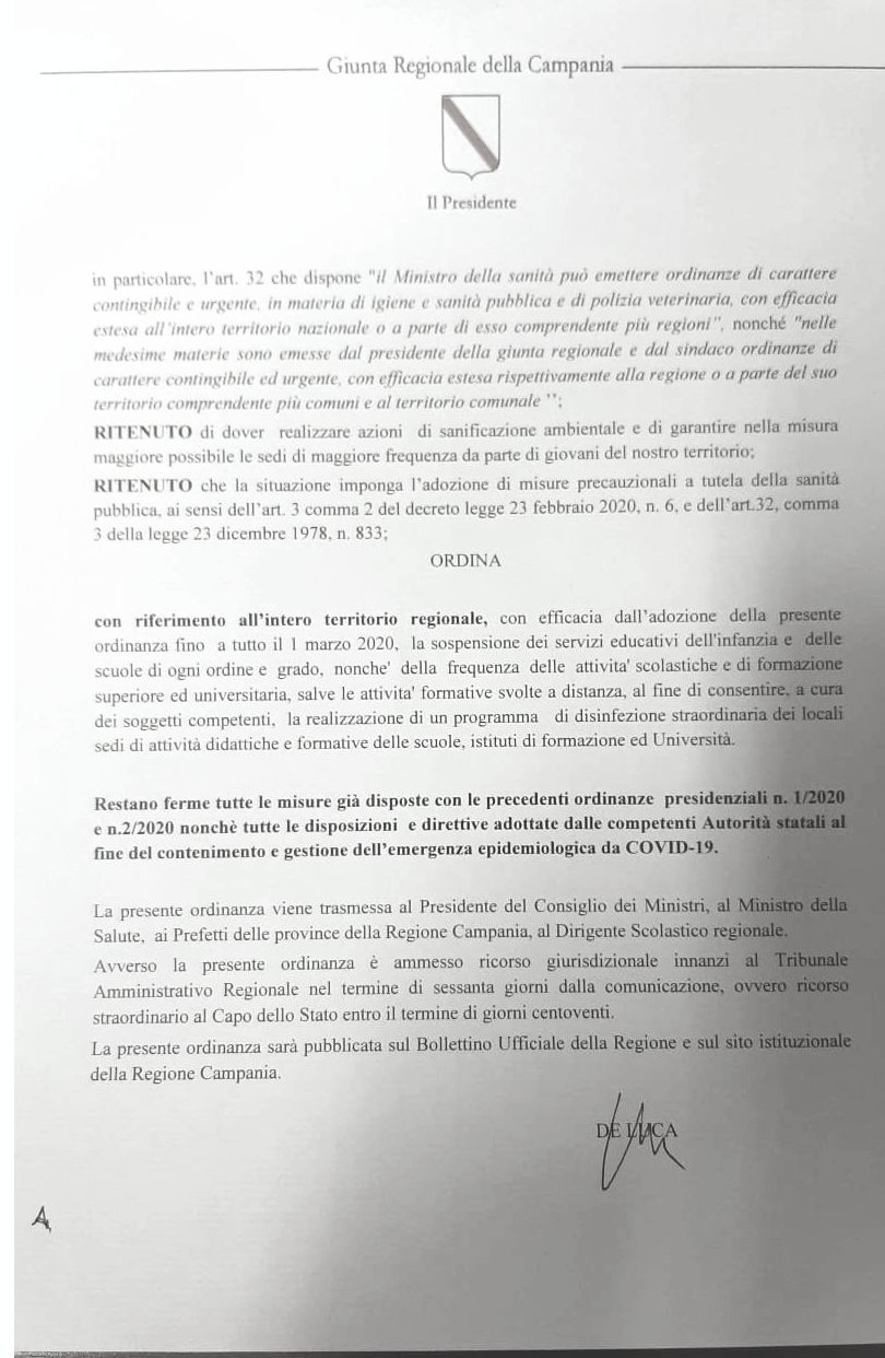ordinanza di de luca