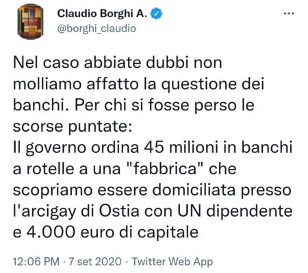 Claudio Borghi banchi a rotelle Twitter
