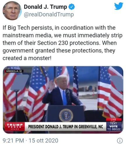 trump e la sezione 230 big tech