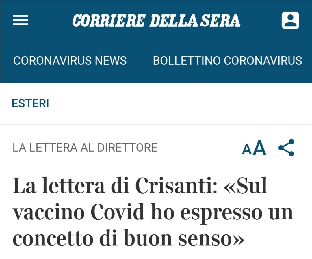 lettera Crisanti Corriere della Sera