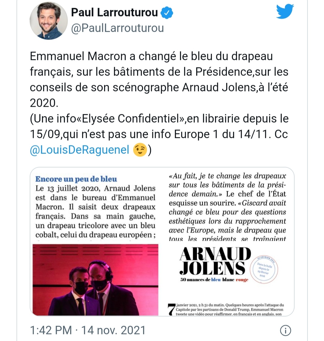 Paul Larrouturou annuncia il cambio colori della bandiera di Francia