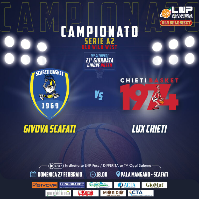 Per la Givova Scafati l’ultima partita di febbraio: Al Palamangano arriva la Lux Chieti