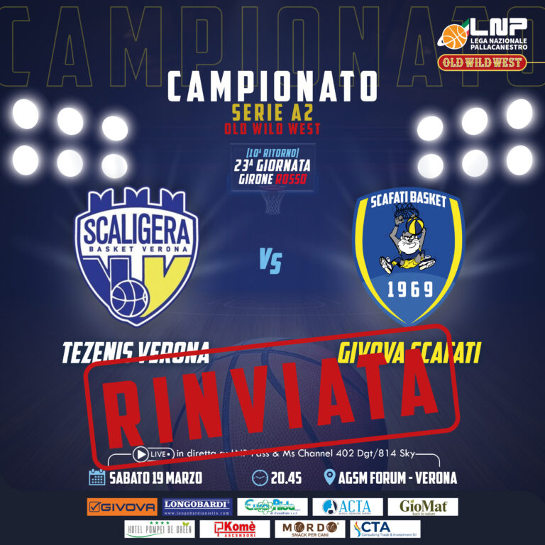 Sette positivi al Covid-19, rinviata Tezenis Verona-Givova Scafati