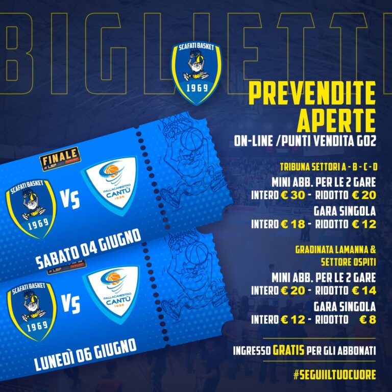Finale playoff serie A2: Prevendita biglietti Givova Scafati-Acqua San Bernardo Cantù