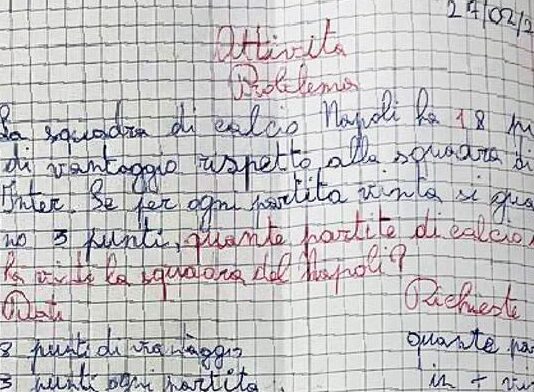 Il primato del Napoli in serie A diventa un problema di matematica a scuola: succede a Torre del Greco