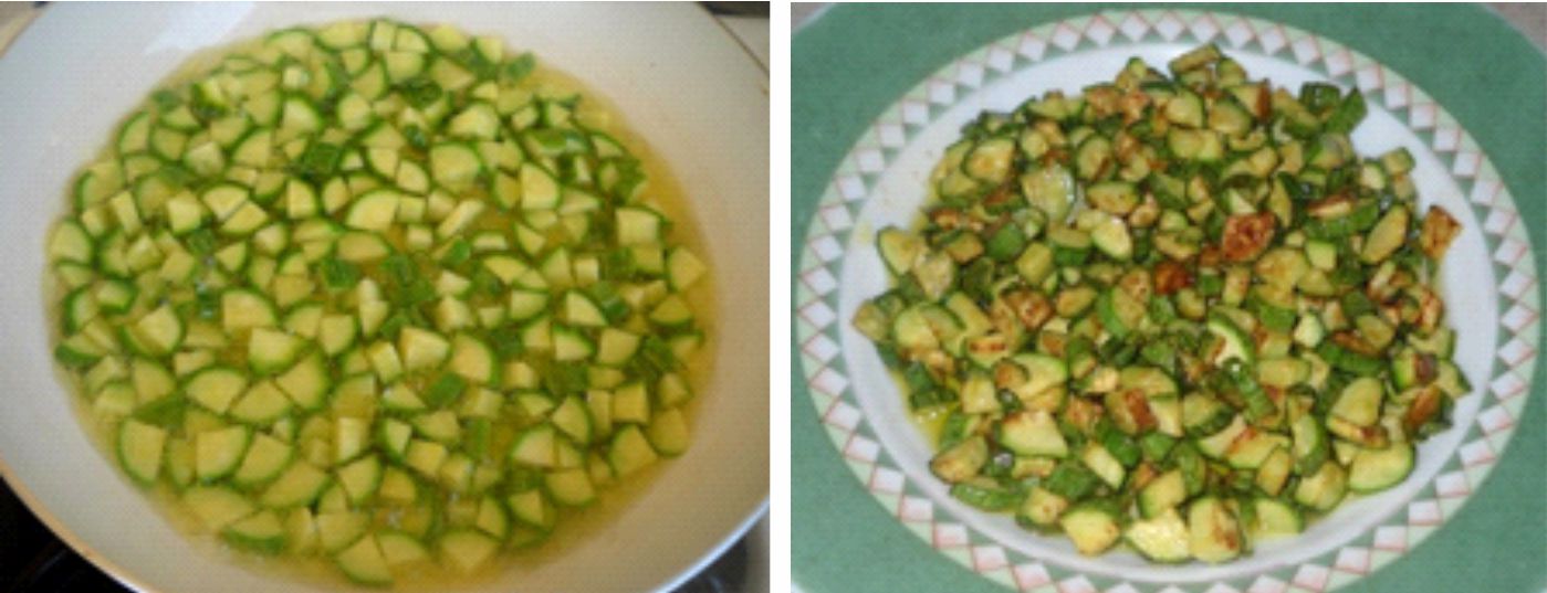 zucchine a dadini e fritte per le Penne rigate Setaro 