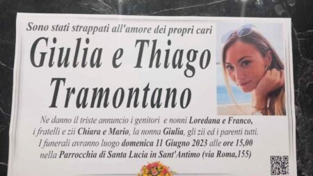 manifesto funebre Giulia e Thiago a Sant'antimo