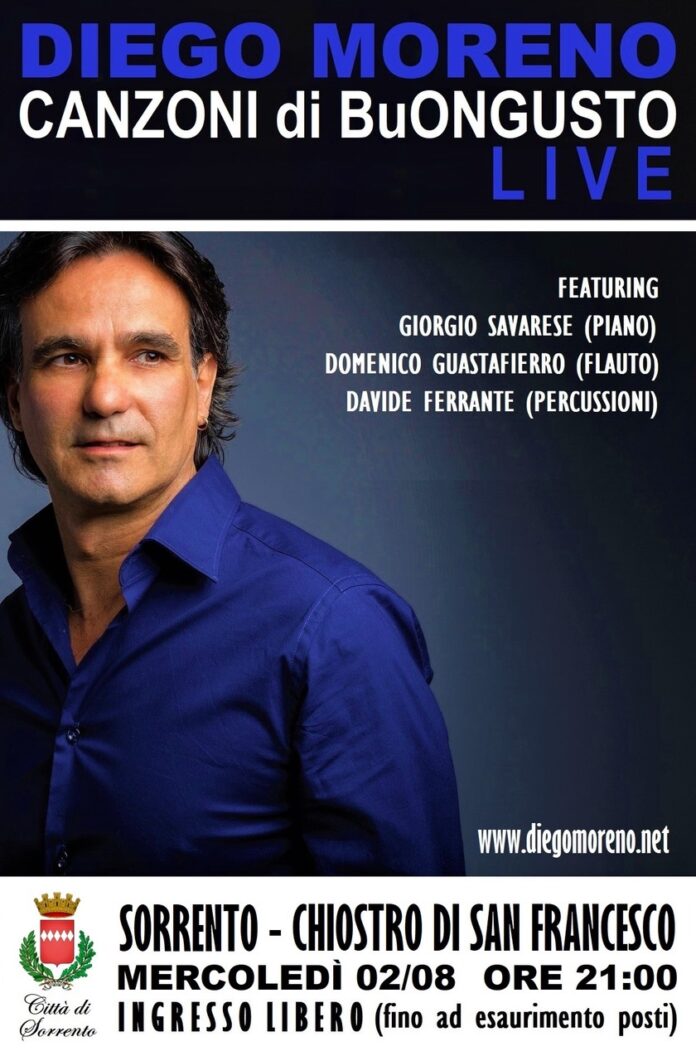 Musica: a Sorrento, Diego Moreno in scena con le "Canzoni di Buongusto"