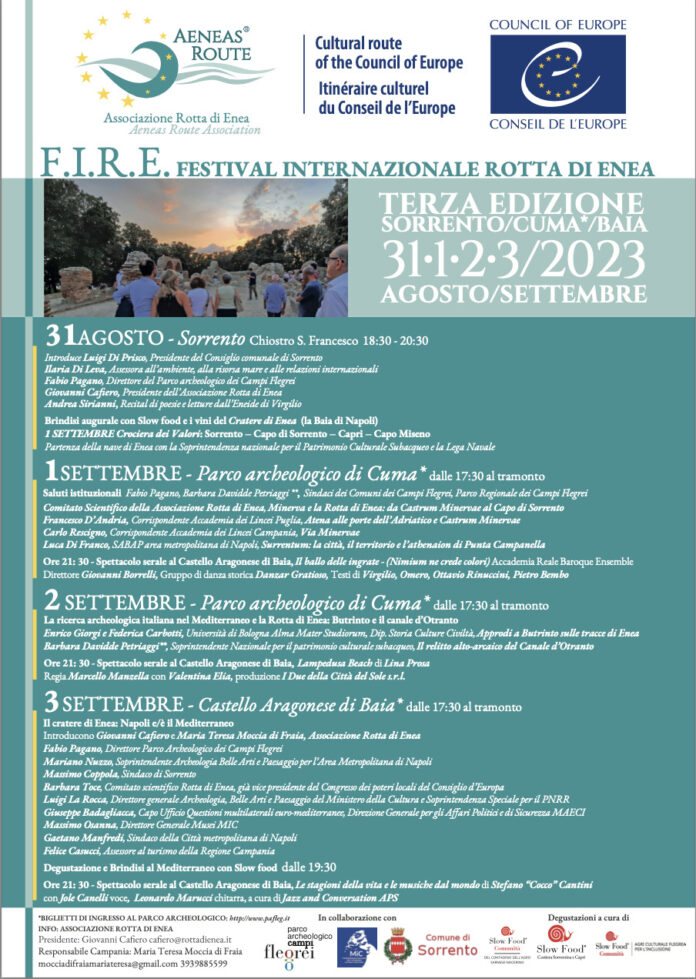 Dal 31 agosto al 3 settembre, quattro giorni di spettacoli, musica seminari, reading poetici tra Sorrento, Cuma e Baia. Dal 31 agosto al 3 settembre, quattro giorni di spettacoli, musica seminari, reading poetici tra Sorrento, Cuma e Baia.