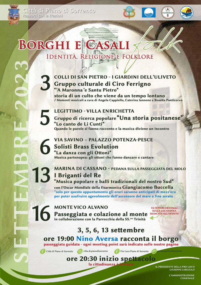 Piano di Sorrento, parte la rassegna “Borghi e Casali Folk – Identità, Religione e Folklore”