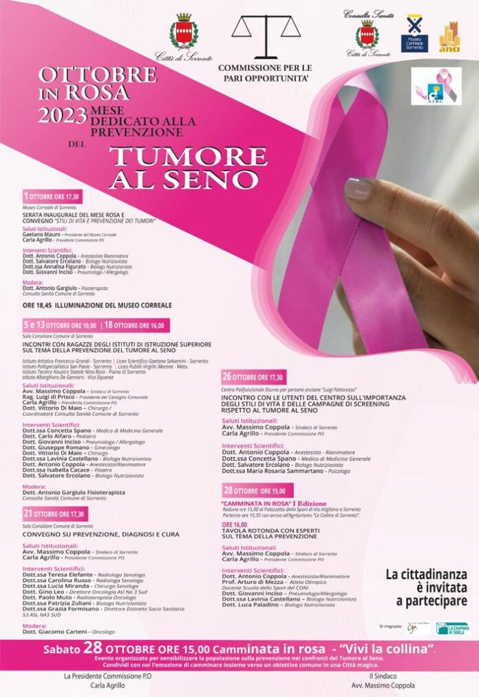 Sorrento: "Ottobre in rosa", un mese di incontri sulla prevenzione del tumore al seno