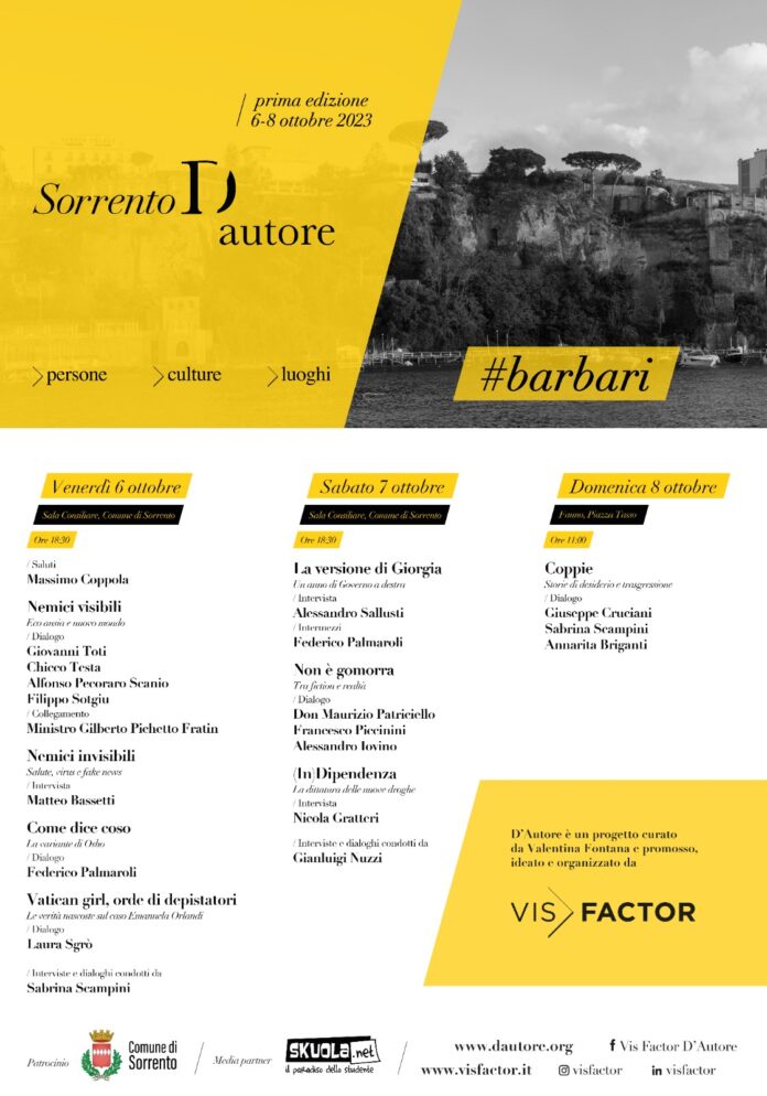 Cultura, al via Sorrento D'Autore. Tra gli ospiti Gratteri, Bassetti, Nuzzi e Cruciani