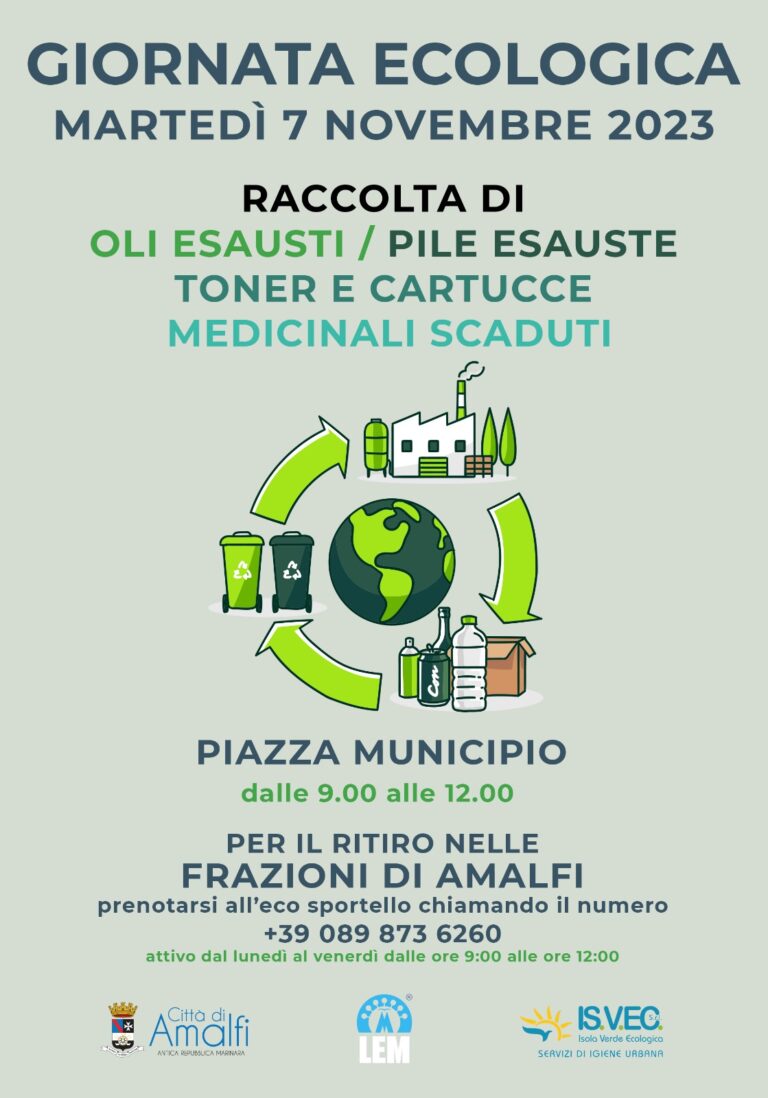 Amalfi in prima linea nella tutela dell’ambiente e del mare: raccolta di oli e pile esauste, toner, cartucce e medicinali scaduti Amalfi in prima linea nella tutela dell’ambiente e del mare: raccolta di oli e pile esauste, toner, cartucce e medicinali scaduti