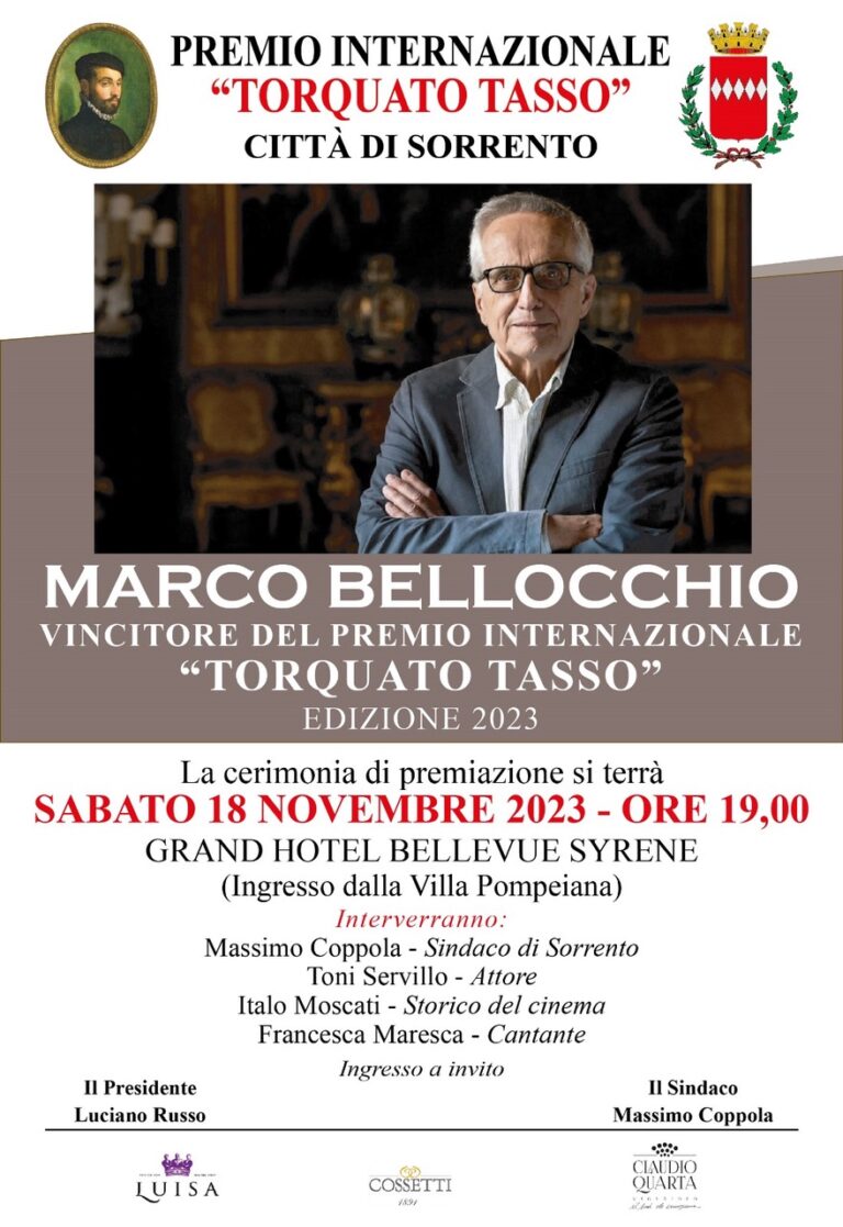 Sorrento, a Marco Bellocchio il Premio Internazionale Torquato Tasso