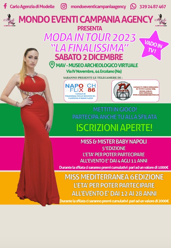 Sbarca a Ercolano “Moda in Tour”, la finalissima il 2 dicembre al MAV Sbarca a Ercolano “Moda in Tour”, la finalissima il 2 dicembre al MAV