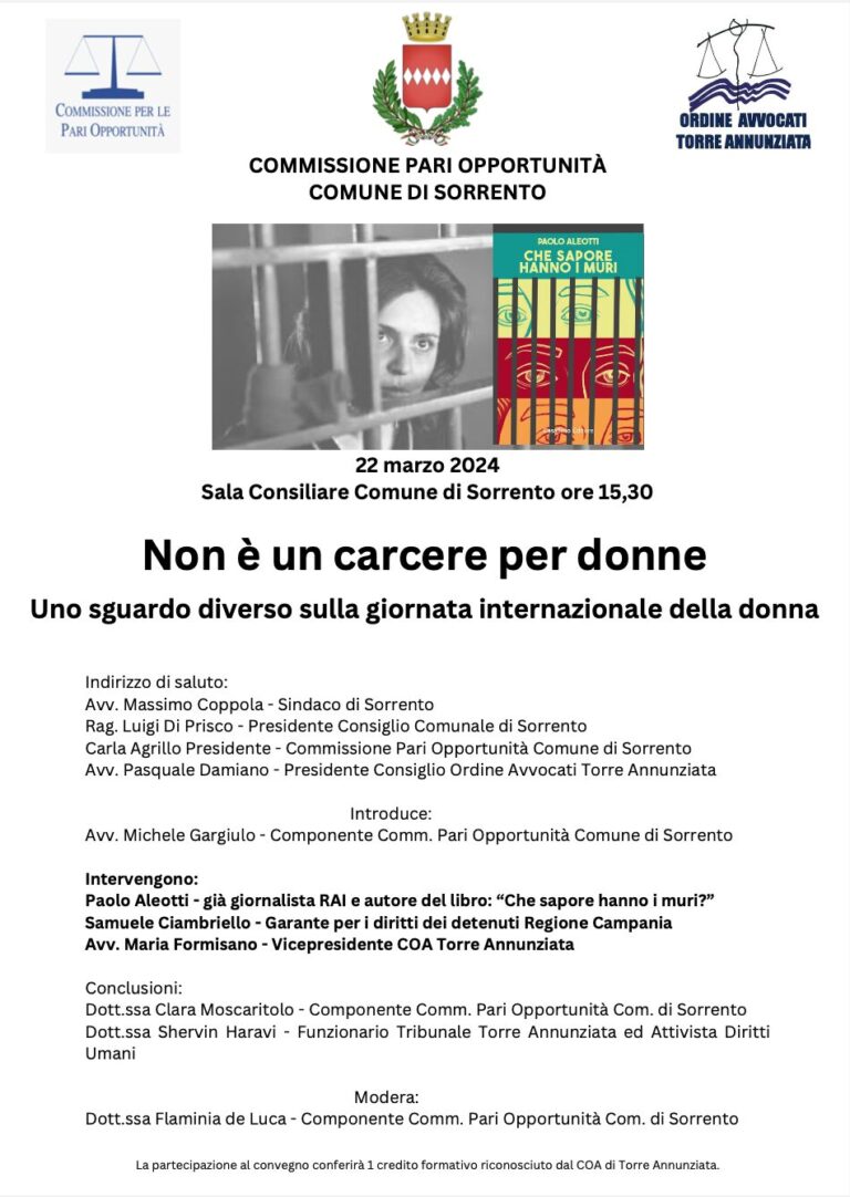 Sorrento: “Non è un carcere per donne”, un incontro al Comune Sorrento: “Non è un carcere per donne”, un incontro al Comune