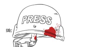 Sit-in per i giornalisti uccisi e massacrati nella Striscia di Gaza Cessare il fuoco