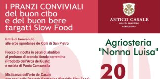 Piano di Sorrento, Slow Food conviviale: sabato 20 Aprile ore 13 sul corretto abbinamento buon cibo