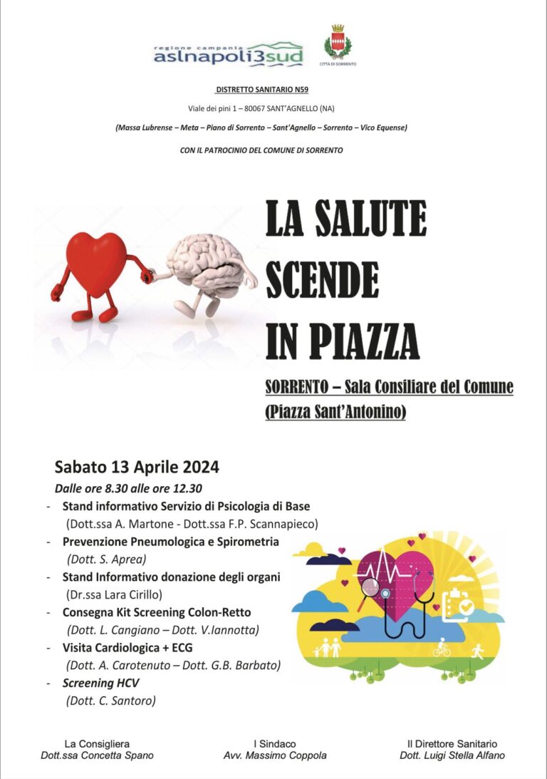Sorrento: “La salute scende in piazza”, una giornata di prevenzione gratuita