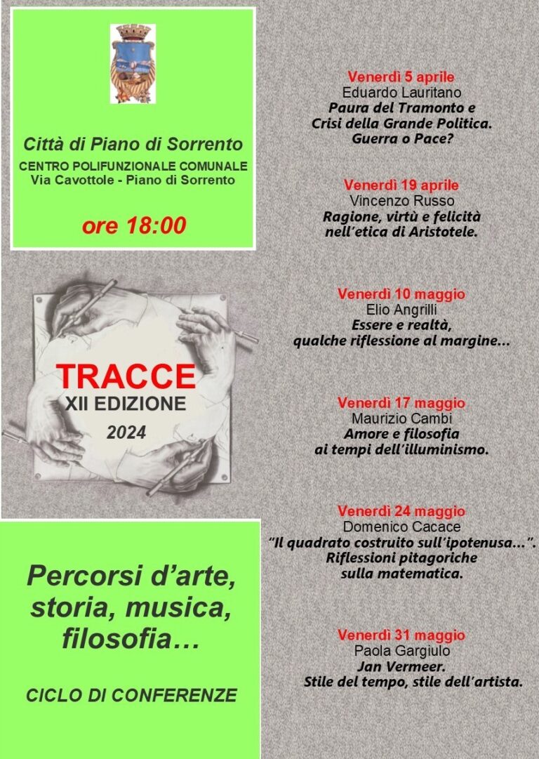 Piano di Sorrento. Arte, storia, musica e filosofia: torna “Tracce”, il ciclo di conferenze al Centro Polifunzionale