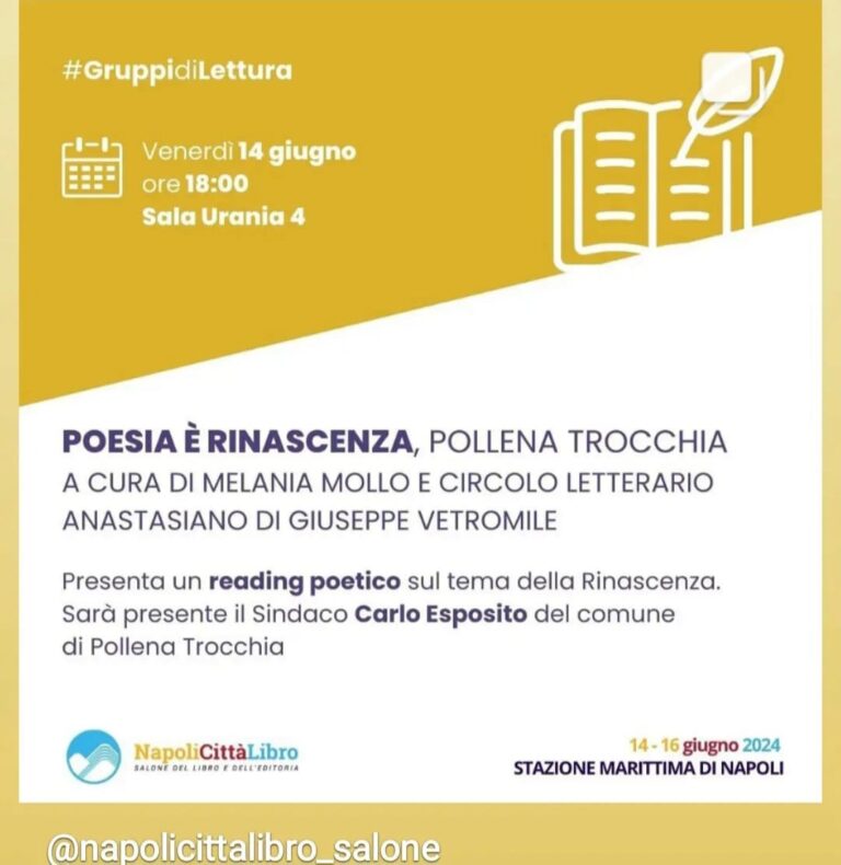 “Poesia è rinascenza” in tour, domani appuntamento a Napoli città libro