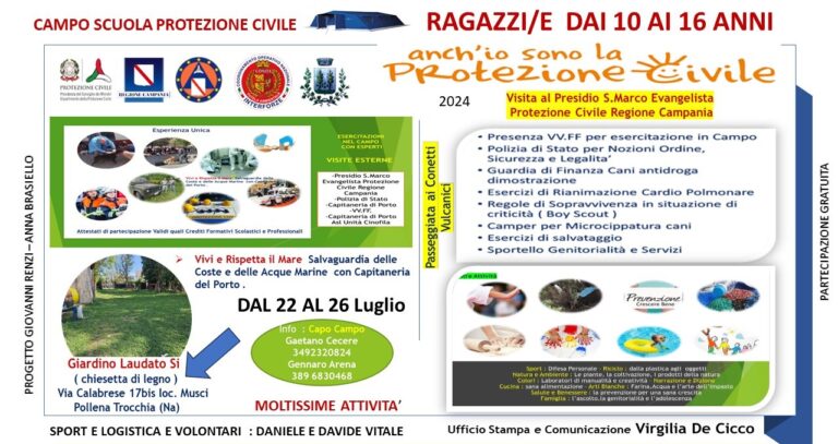 Educazione e prevenzione: a Pollena Trocchia parte i il campo “Anch’io sono la Protezione Civile” 2024 – #SoFort