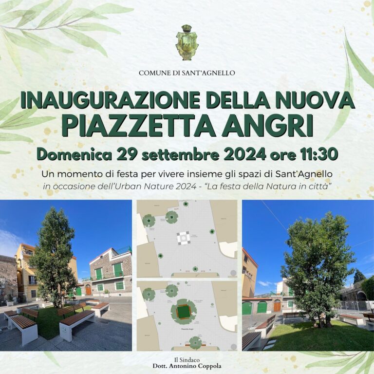 Sant’Agnello, domenica inaugurazione della nuova Piazzetta Angri. Aperitivo con la cittadinanza