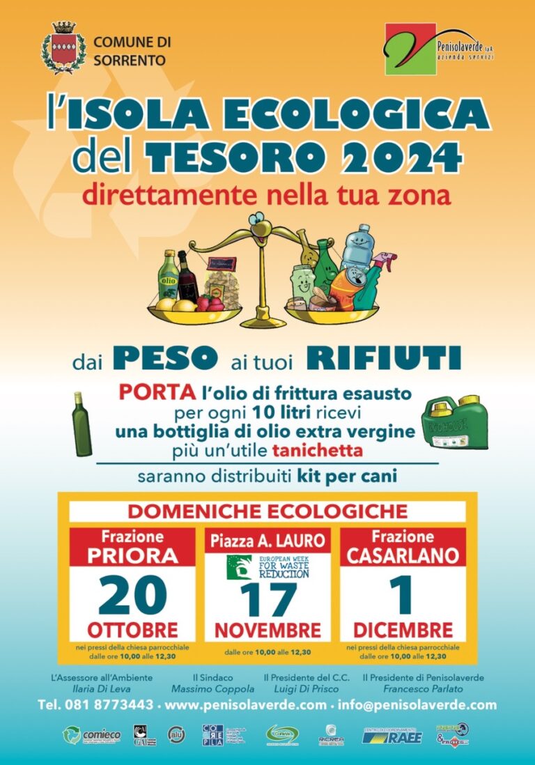 A Sorrento, fino a dicembre, l’Isola Ecologica del Tesoro A Sorrento, fino a dicembre, l’Isola Ecologica del Tesoro