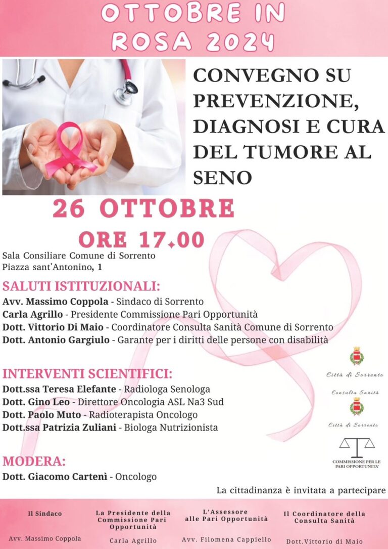 Sorrento, convegno su prevenzione, Diagnosi e cura del tumore al seno