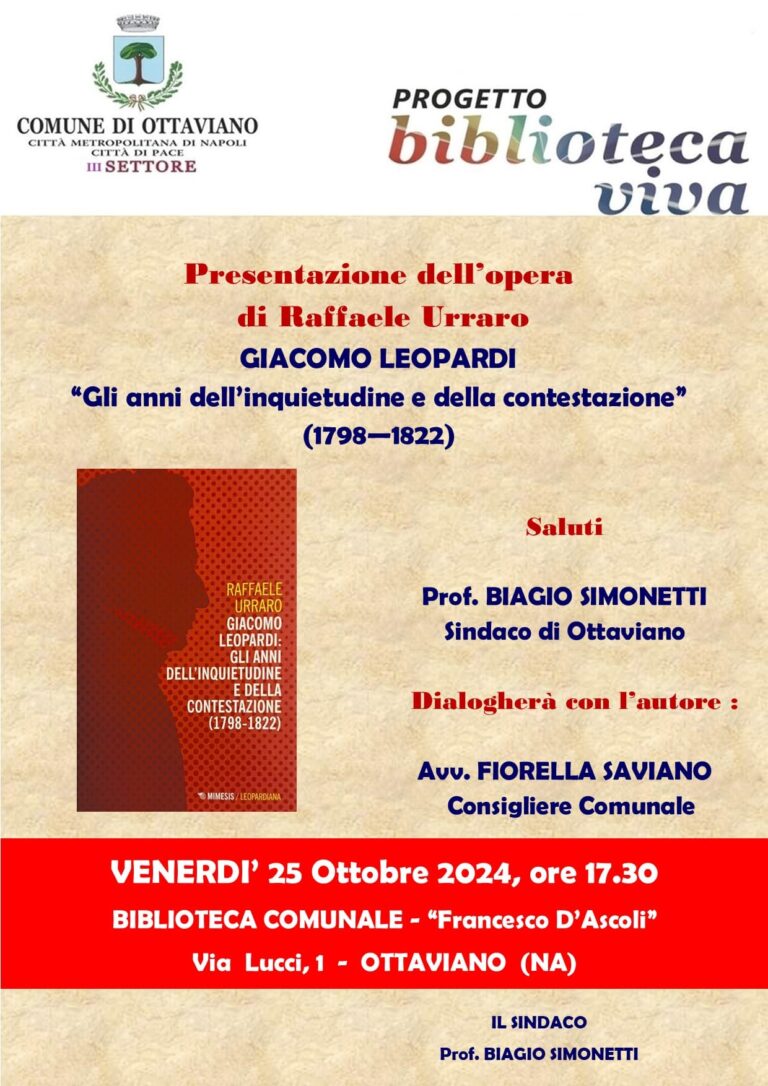 Ottaviano, torna il progetto “Biblioteca Viva”. Si parte il 25 ottobre col libro di Urraro