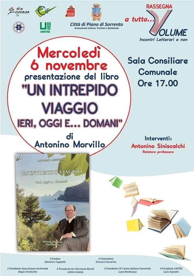 Piano di Sorrento, mercoledì 6 novembre la presentazione di “Un intrepido viaggio ieri, oggi e…” di Antonino Morvillo