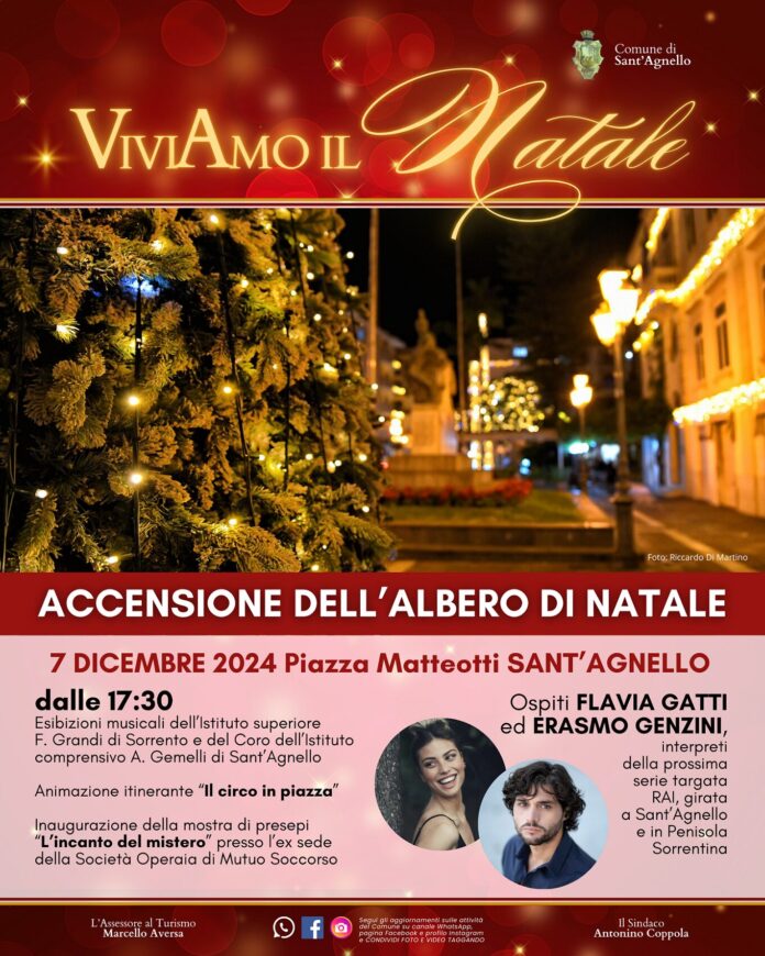 Sant'Agnello, accensione dell'albero di Natale. Al via il cartellone di eventi dal 7 dicembre