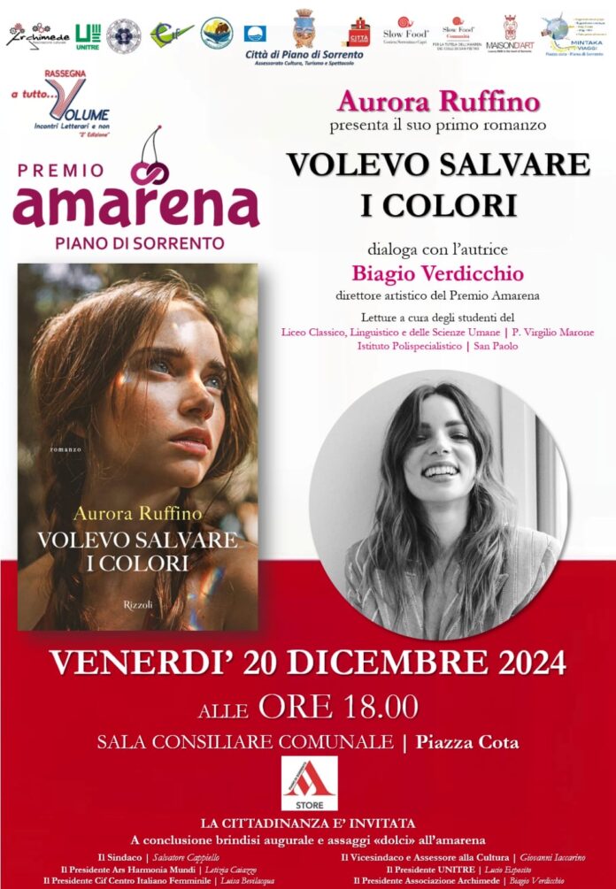 L’attrice Aurora Ruffino svela il suo romanzo d’esordio a Piano di Sorrento e ritirerà il Premio Amarena: evento in Comune il 20 dicembre