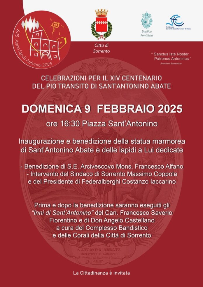 Sorrento, inaugurazione e benedizione della statua di Sant'Antonino Abate