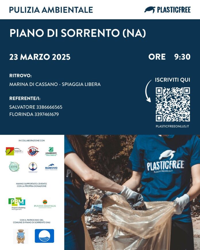 Giornata Ecologica, le iniziative a Piano di Sorrento Appuntamento ore 9:30 sulla banchina per raggiungere la spiaggia, dove verrà allestito un punto informativo Plastic Free; da lì i gruppi si divideranno per trascorre due ore insieme prendendosi cura dell'Ambiente. I ringraziamenti vanno a tutte le Associazioni che hanno aderito all'iniziativa, le attività di Marina di Cassano che hanno collaborato alla stessa e le aziende che hanno voluto sostenerla. Per la Giornata Ecologica sono attesi tutti, grandi e piccini. Per i più piccoli, grazie ad alcuni giovani del servizio civile, alle associazioni Mare Vivo e AYFE, sullo stabilimento dei Bagni Nettuno ci saranno delle attività di educazione ambientale e riciclo. L'organizzazione raccomanda a tutti a tutti di iscriversi all'iniziativa tramite il QR Code in locandina.
