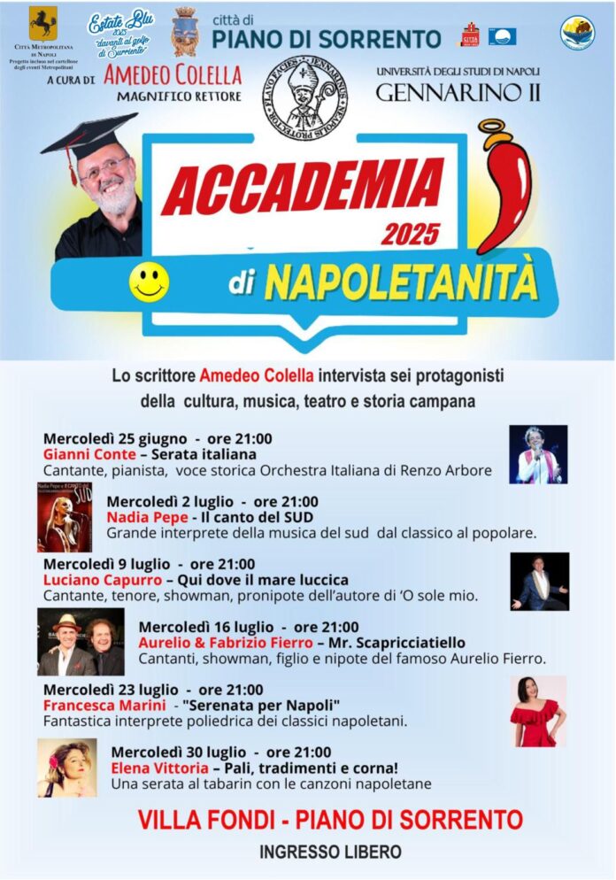 Piano di Sorrento: torna “L’Accademia di Napoletanità” di Amedeo Colella – sei serate tra musica, teatro e cultura a Villa Fondi