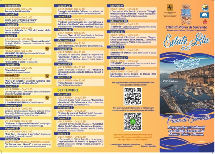 Piano di Sorrento: al via l’Estate Blu 2025, una rassegna tra musica, libri, teatro e cultura