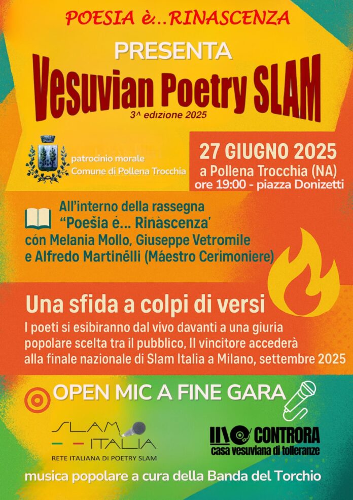 Pollena Trocchia: al via la terza edizione del “Vesuvian Poetry Slam”, venerdì 27 giugno in Piazza Donizetti