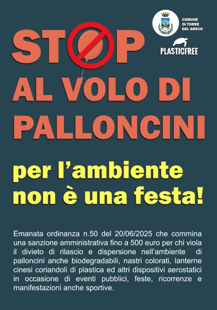 Torre del Greco, ordinanza per vietare il rilascio volontari di palloncini
